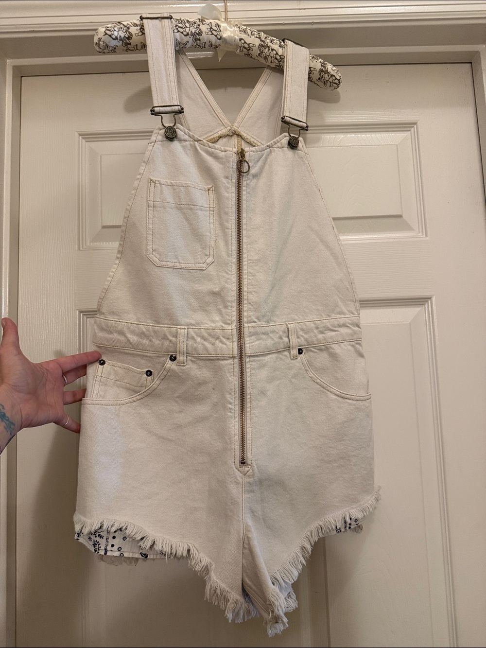 Free People Denim Zip-Front Short Overalls